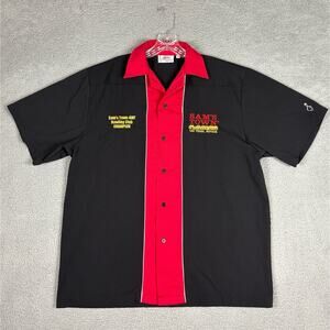 Vtg Cruisin' USA Bowling Shirt Men's Large Black Red Bowling Champion Las Vegas